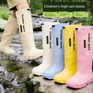 Children's Rain Boots with Drawstring, High-Tube Rain Boots, Long Boots for Older Kids, Over-The-Knee School-Specific Bo