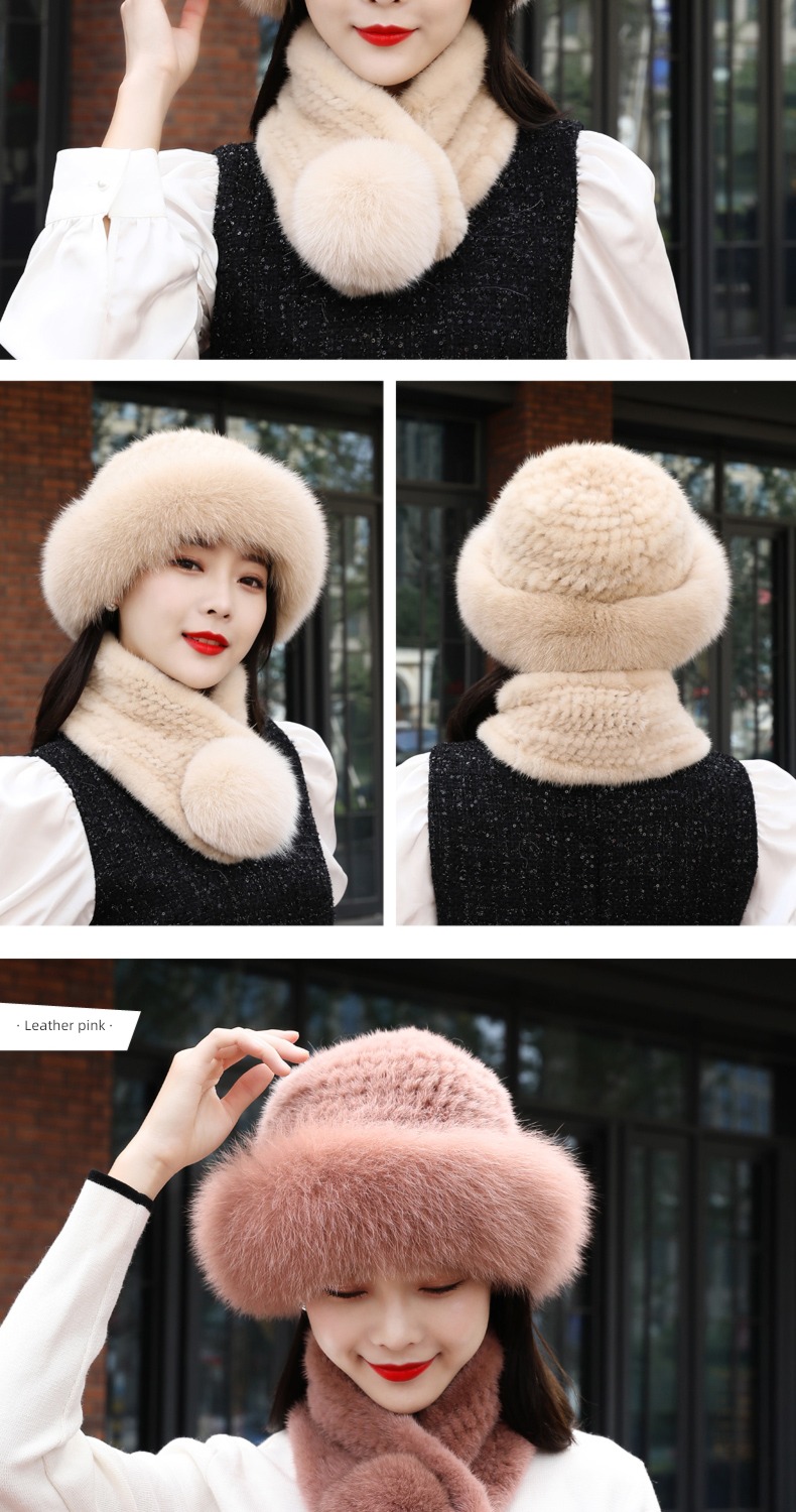 Lei Xuan weave Fox  Mink skin female suit Hat