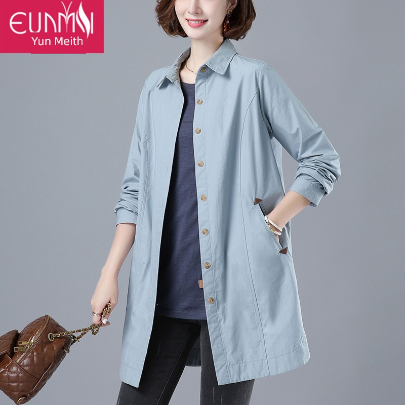 spring and autumn pure cotton mom Foreign style Women Medium length Windbreaker