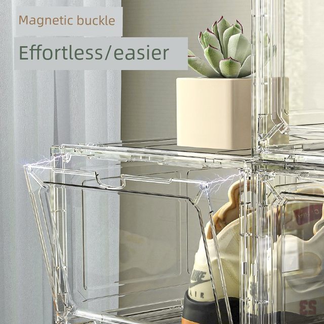 Thickened shoe box storage box magnetic hard plastic flip type anti-oxidation and dustproof transparent shoe box shoe rack sneakers shoe cabinet