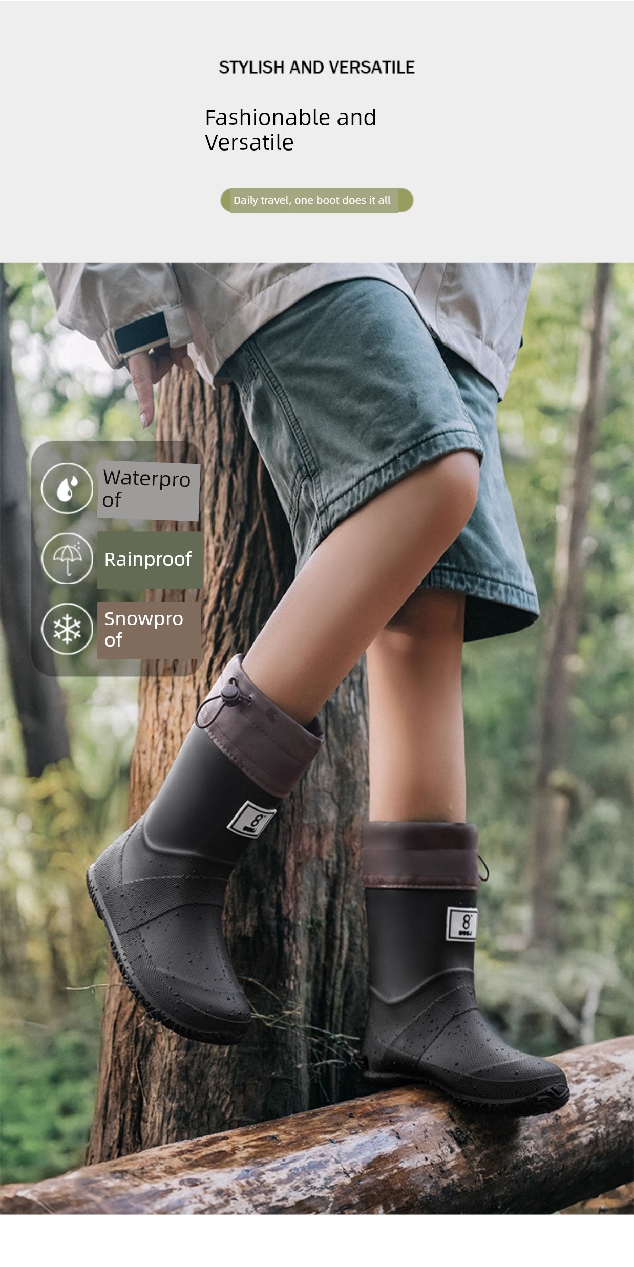 Children's Lightweight Rain Boots, Foldable Rain Boots for Men and Women, Couple's Rain Boots for Rainforest Hiking, Non-Slip Waterproof Shoes, Mid-High — 9