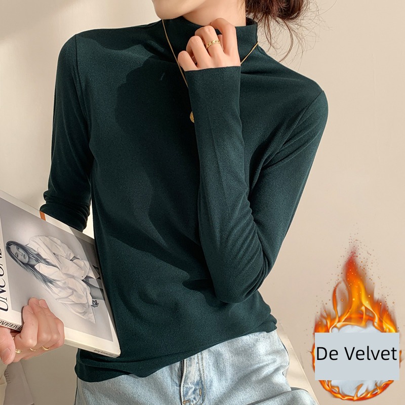 Half high collar Self-cultivation Show thin Derong Undershirt ma'am spring and autumn winter Plush Foreign style Inner lap Middle collar Long sleeve T-shirt