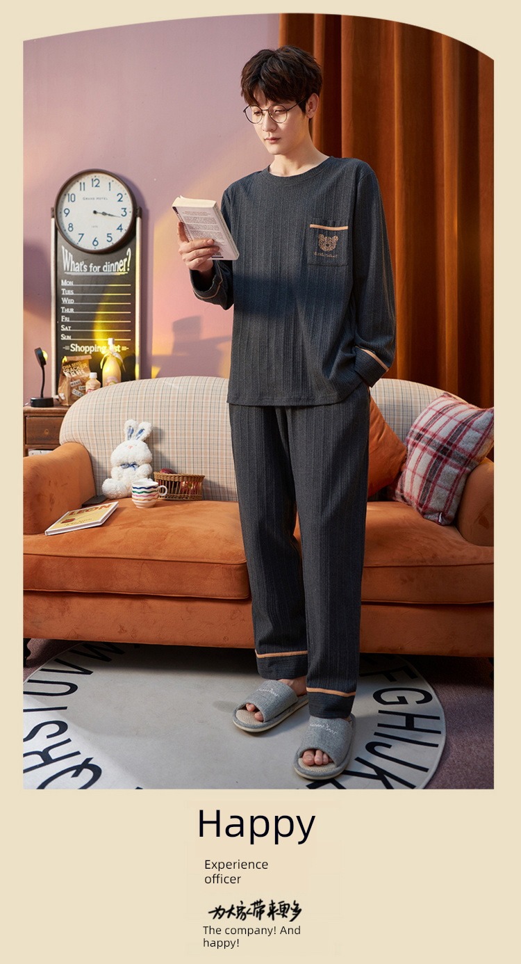 Internet celebrity spring and autumn winter cotton material Pocket bear lovers pajamas