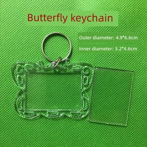 Acrylic Keychain in Stock, Transparent DIY Trendy Creative Blank Butterfly-Shaped Photo Frame Keychain Pendant