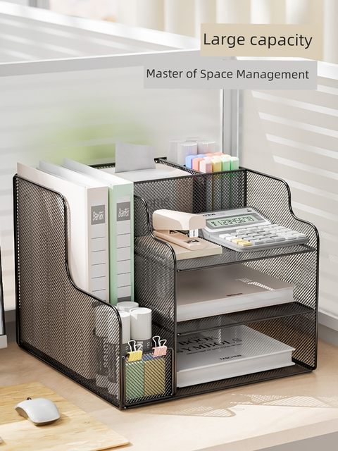 Office desk file storage rack vertical folder storage box desktop bookcase file rack pen holder stationery information rack