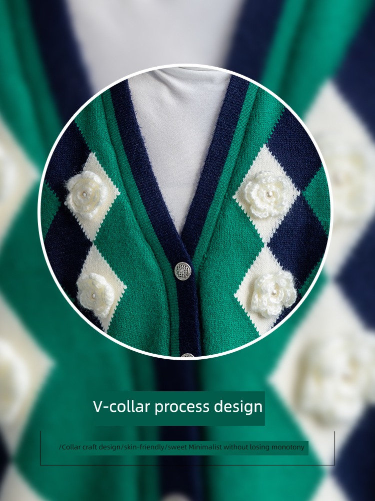 V-collar Autumn and winter Overlapping wear Retro Cardigan knitting Vest