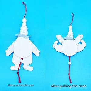 Wooden DIY Pull-String Puppet, Wooden White Pull-String Clown, Painted and Colored Toys, Ultra-Light Clay Handmade Craft
