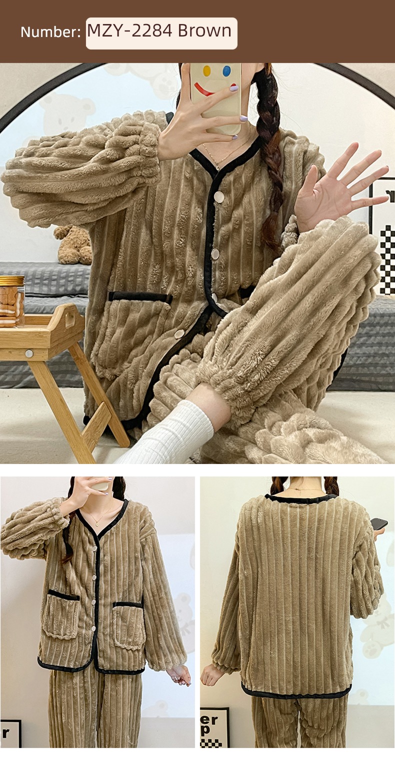 Flannel female Autumn and winter Long sleeve thickening Sweet pajamas