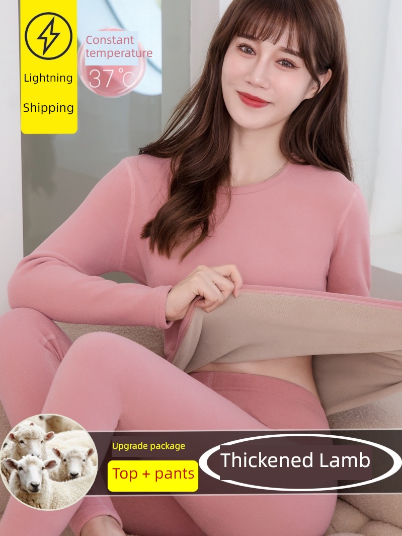keep warm Underwear female Plush thickening suit one Cashmere Derong No trace fever Autumn clothes and pants Lay a foundation cotton jersey