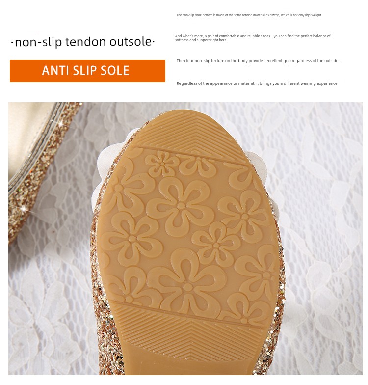 Girls' High-Heeled Shoes 2026 New Spring and Autumn Princess Shoes Round-Toe Performance Shoes Little Girls' Gold Host Performance Shoes — 9