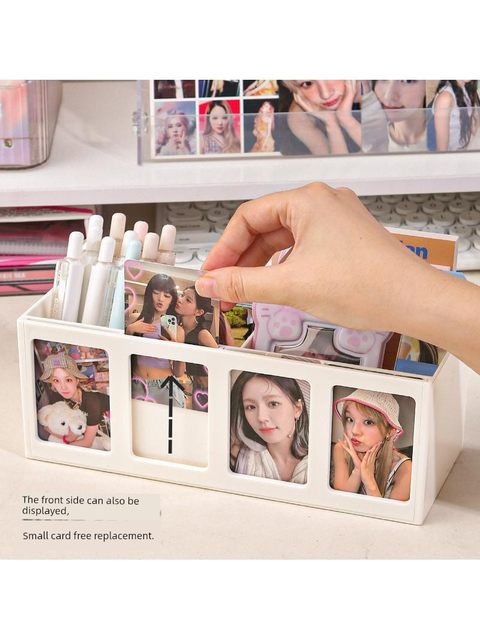 Ins Feng Xiaoka Storage Box Large Capacity Desktop Pen Holder Star Chasing Partition Card Box Stationery Card Display Stand