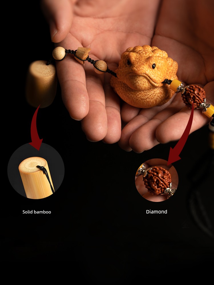 Bamboo Carving Golden Toad, Solid Bamboo Toad Hand-Held Ornament, Bamboo Root Carving Toad, Jade Bamboo Golden Toad