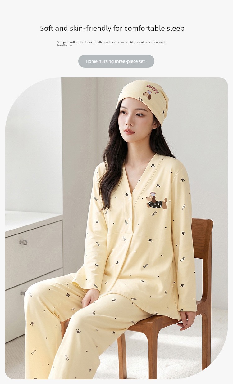 [Free Hat] Pure Cotton Nursing and Postpartum Clothing for Autumn and Winter, Suitable for Spring and Autumn, Non-Tightening Maternity Loungewear — 3