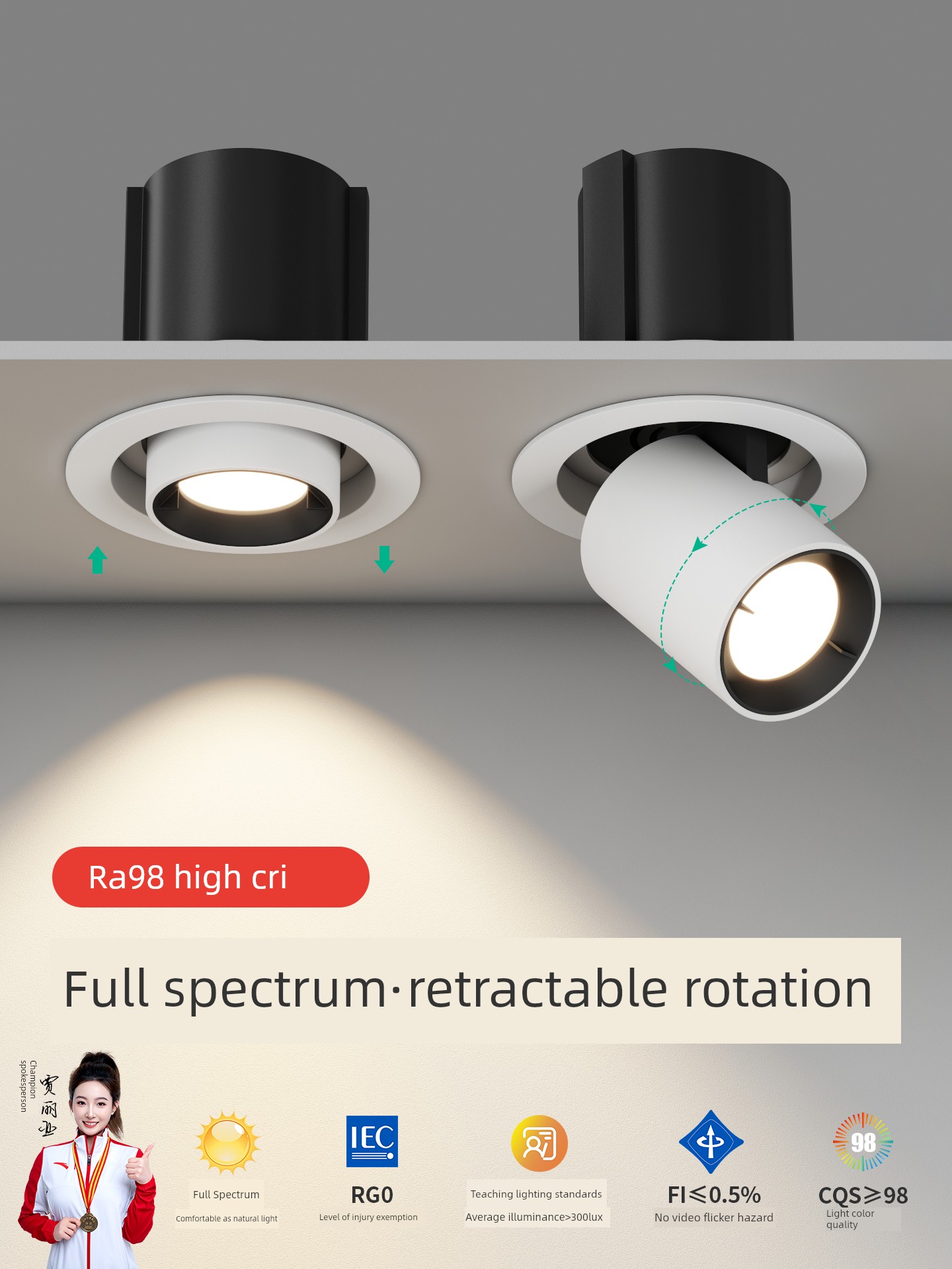Stretch Spotlight Embedded Stretchable Adjustable Angle Living Room Home Trunk Lights Hallway Spotlight Hole 75
