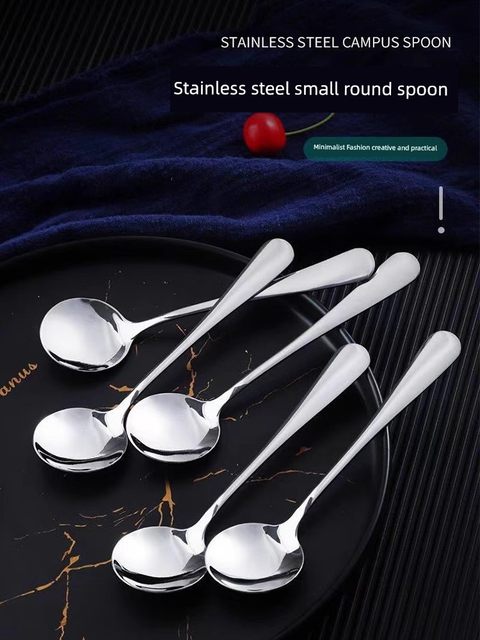 Extra thick stainless steel spoon for household long handle eating adult soup stirring main meal spoon children's soup spoon thick and smooth