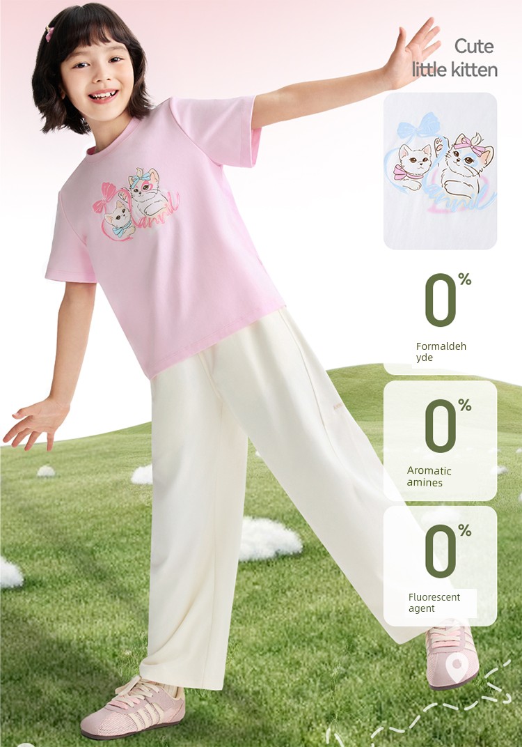 [All-Cotton Quick-Drying T-Shirt] Anai Kidsren's Clothing Girls' Round Neck Short-Sleeved T-Shirt 2026 Summer New Style Sports Casual Breathable — 7