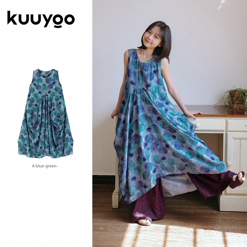 Kuuyoo Three-Dimensional Cut Sleeveless Polka Dot Dress for Older Children, Summer Loose Vest Long Dress for Girls — 5