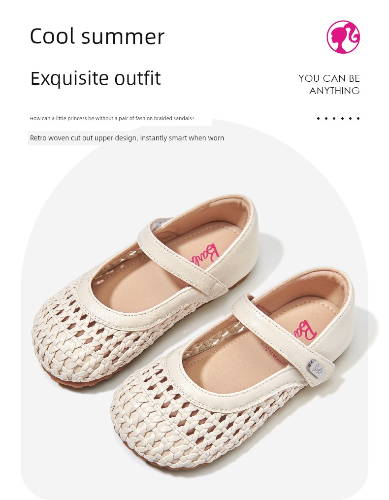 Barbie Children's Shoes, Girls' Shoes, Summer Thin Style 2026 New Leather Shoes, Soft-Soled Single Shoes, Princess Woven Shoes, Kidsren's Sandals — 3