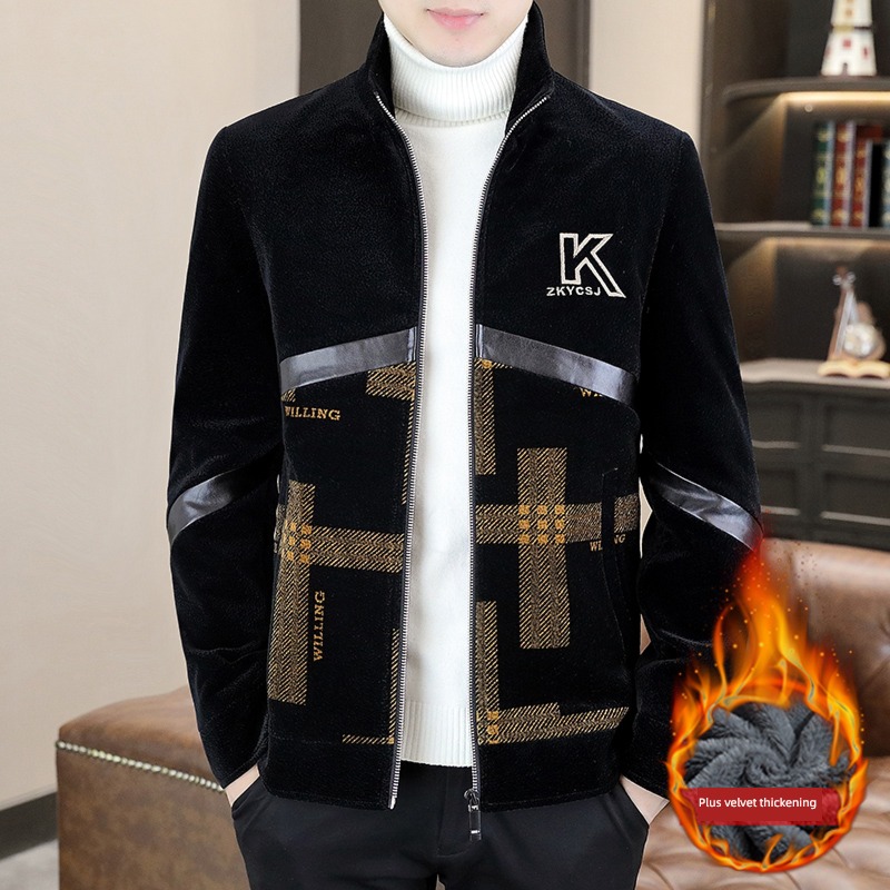 winter Plush thickening Jacket male stand collar Korean version Self-cultivation handsome trend leisure time men's wear have cash less than that is registered in the accounts Woolen cloth loose coat