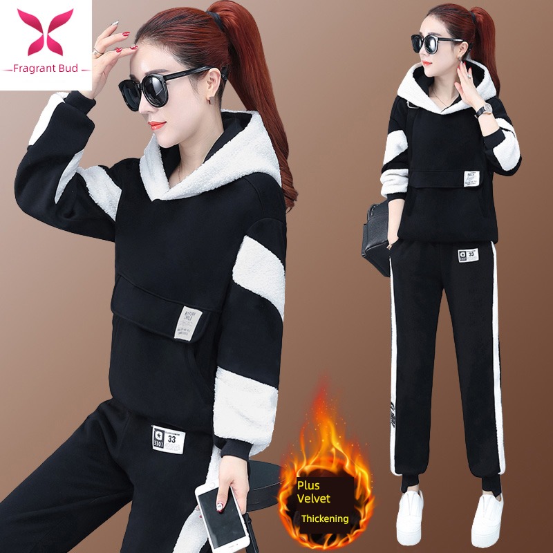 Plush Autumn and winter easy leisure time Two piece suit lamb