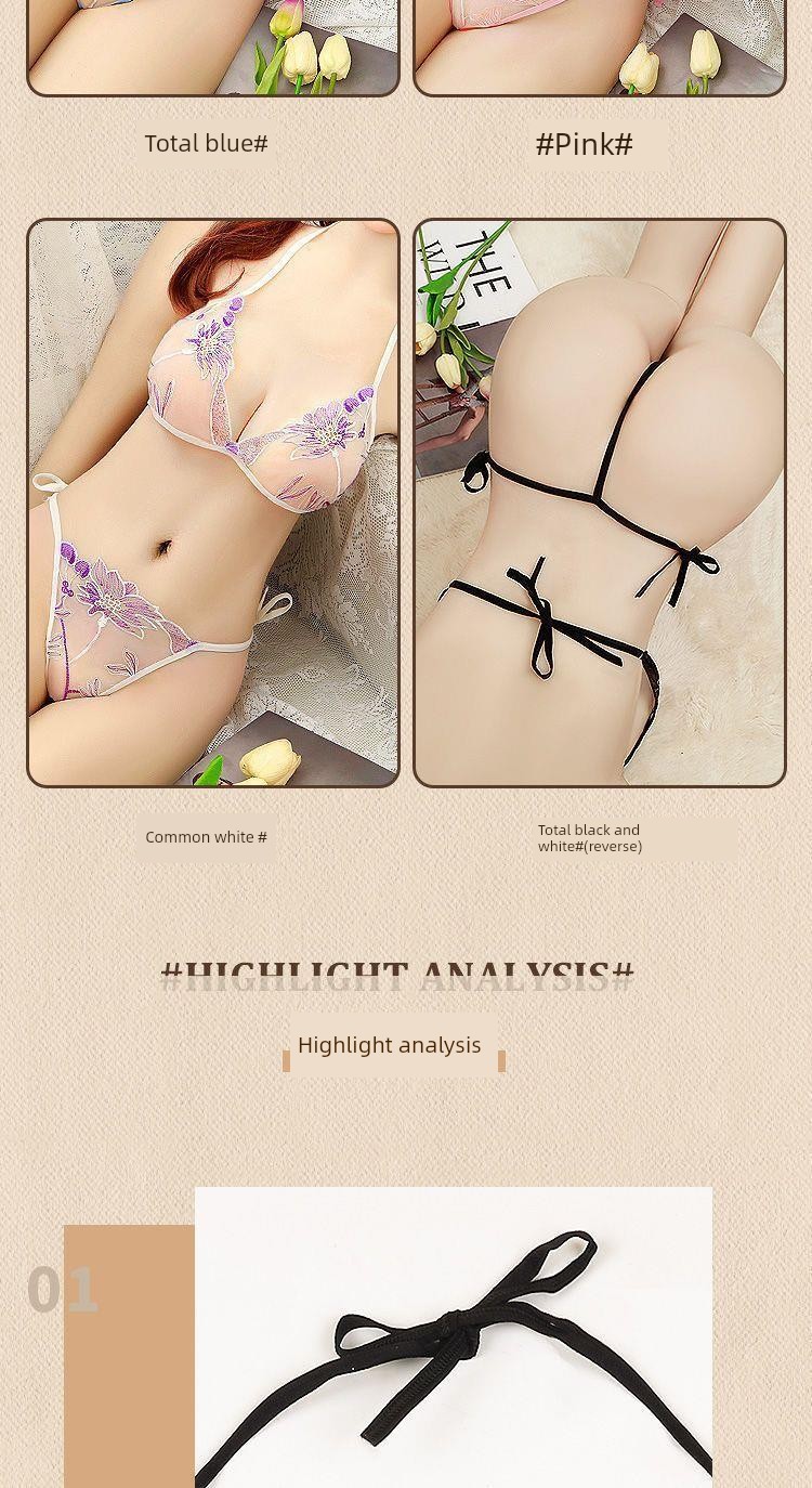 Sexy Lingerie for Women with Small Busts, French-Style Push-Up, Side Breast Gathering, Lace Hollow-Out, Pure Desire Style Bra and Thong Set — 5