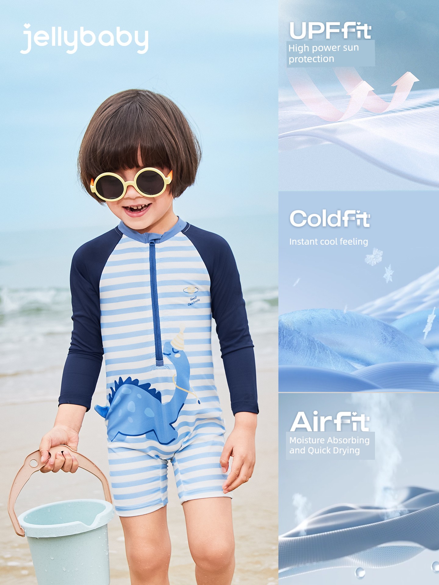Quick-Drying Sun Protection Children's Separates Shark Long Sleeves Swimsuit