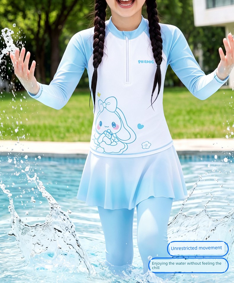 Children's Swimsuit Girls' Long-Sleeved Long-Pants Split Sun-Protective Quick-Dry Skin-Friendly High-Elastic Hot Spring Vacation Training Swimming Set — 3