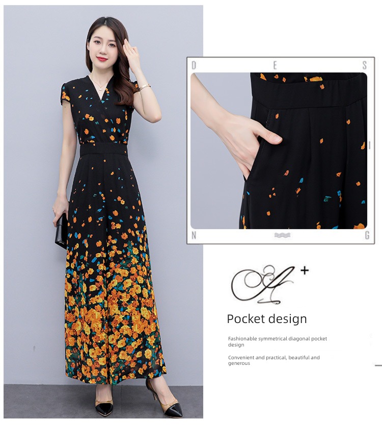 unique Advanced sense Chiffon Broken flower summer wear Jumpsuit