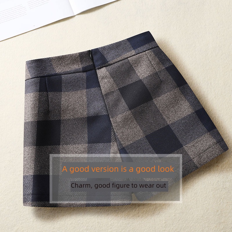 Wool lattice High waist A word Buttocks winter skirt