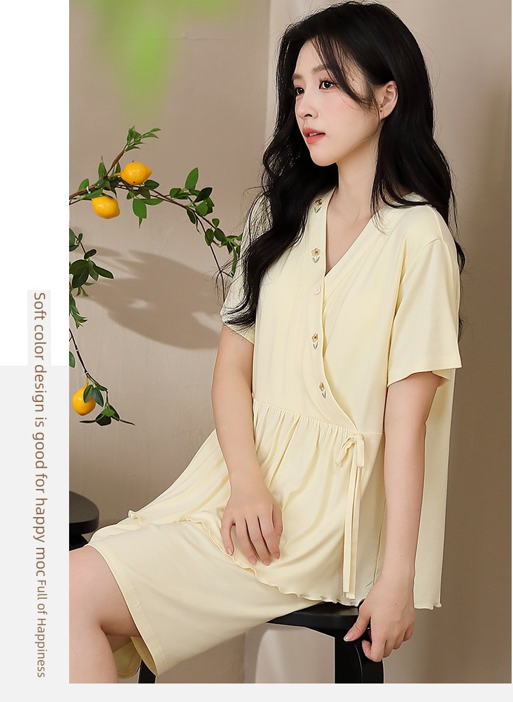 Modal Maternity Pajamas with Chest Pads for Women, Summer Thin Short-Sleeve Nursing Sleepwear for Postpartum Women, Summer Maternity Loungewear — 12