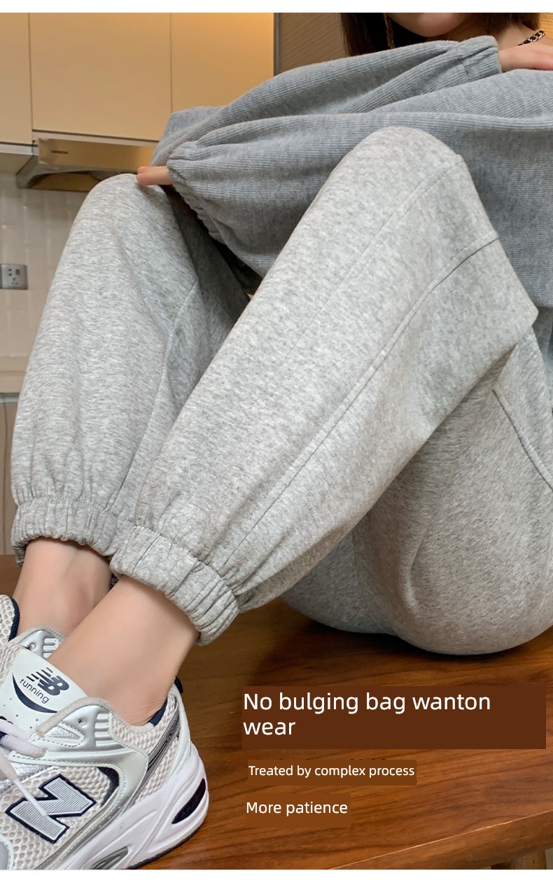 female Autumn and winter Plush Tie one's feet Show thin grey leisure time sweatpants