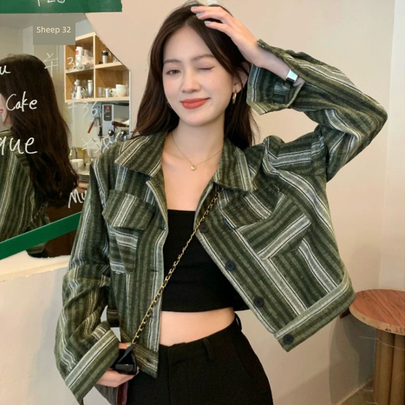 loose coat female Color contrast stripe have cash less than that is registered in the accounts leisure time shirt loose coat