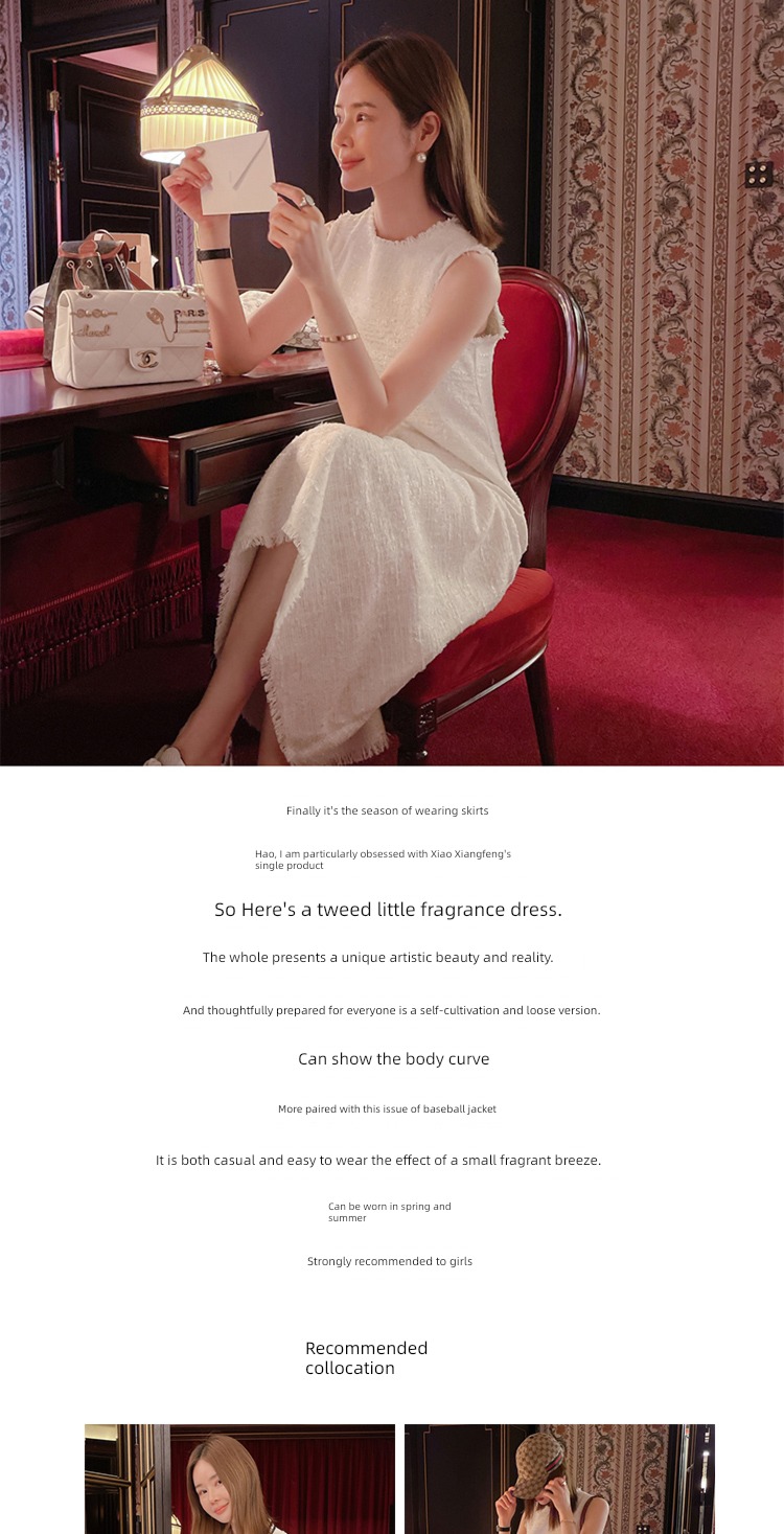 Little fragrance white Round neck Tweed A word Dress