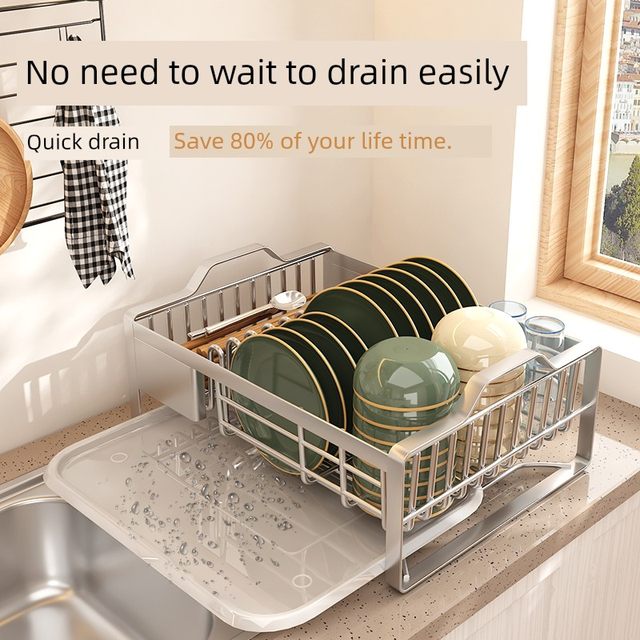 304 stainless steel dish storage rack kitchen storage rack table top tableware drain basket single-layer storage cabinet