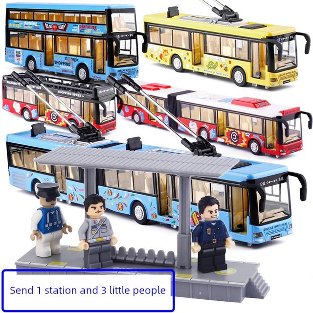 Large alloy voice double festival police car bus lengthen bus London bus double-decker tourist car model toy