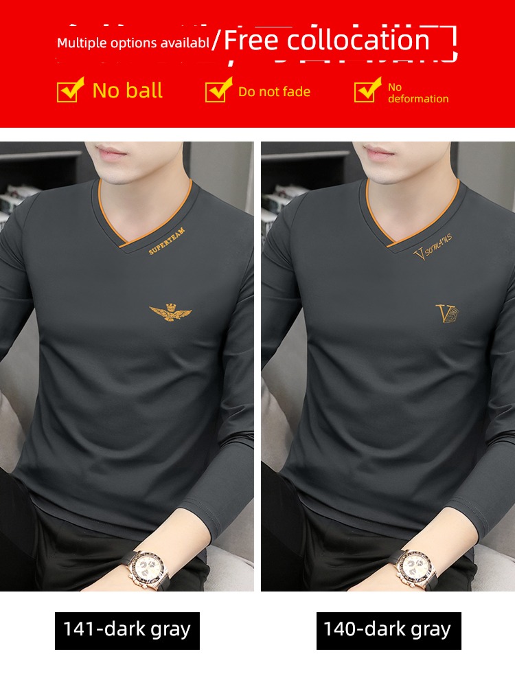 2 piece man Plush thickening keep warm V-collar Long sleeve T-shirt