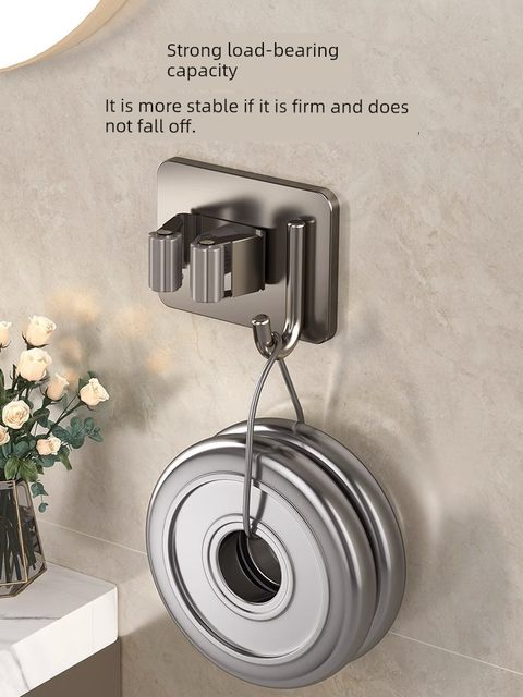 Mop hook without hole punching bathroom storage tool sticky hook broom hanger powerful adhesive wall hanging mop clip