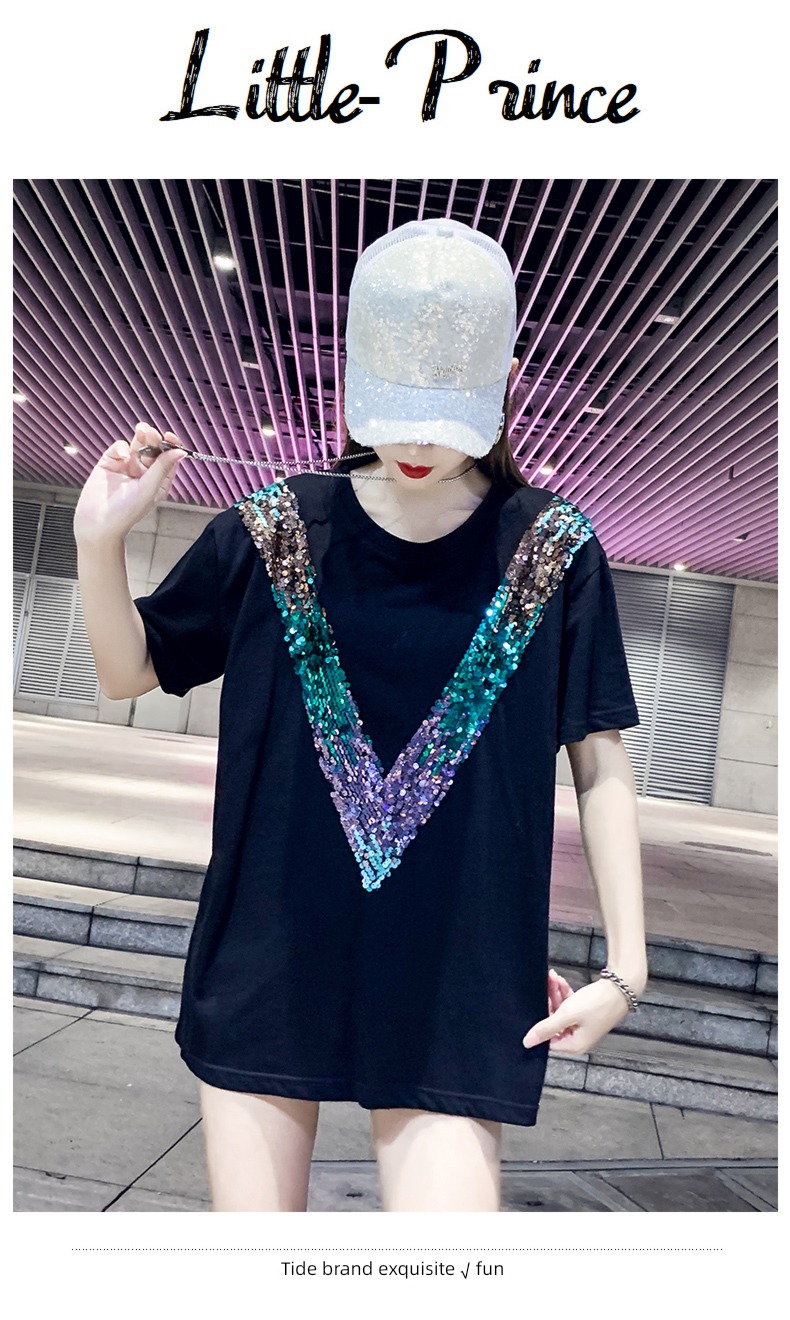 easy Shining Pearl slice enlarge jacket Short sleeve T-shirt