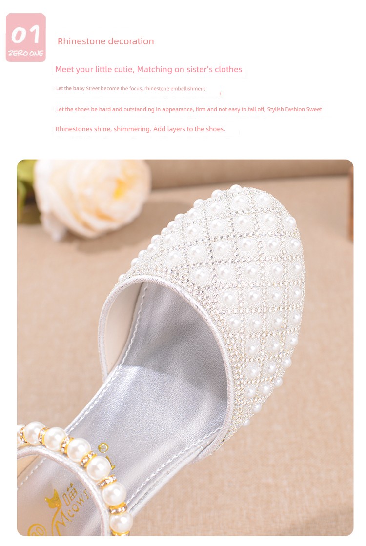 Western Style Children's Princess Shoes Crystal Shoes Girls High Heel Shoes Soft Bottom Elementary School Student Dress Dance Leather Shoes Silver with — 10