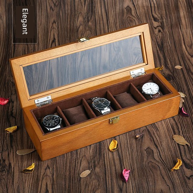 Elegant watch box storage box wooden European household simple retro sunroof watch display box collection box five watches