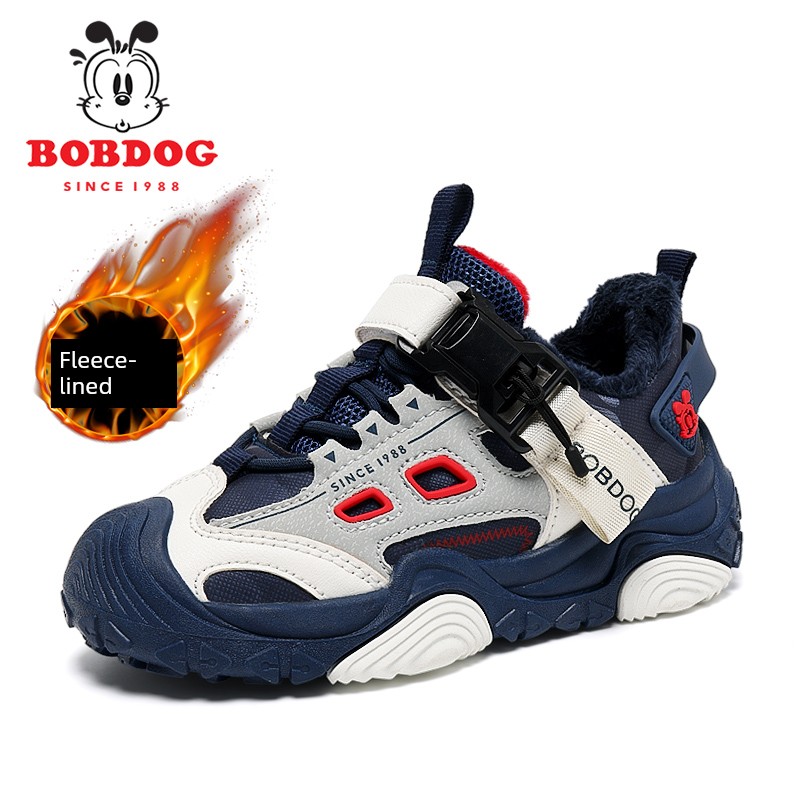 Babudou Boys' Trendy 2026 Winter New Waterproof Leather Children's Fleece-Lined Thickened Casual Sports Shoes — 7