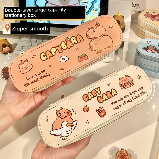 Cute double-layer pencil bag large capacity cartoon stationery storage pencil case elementary school boy and girl high-value stationery box