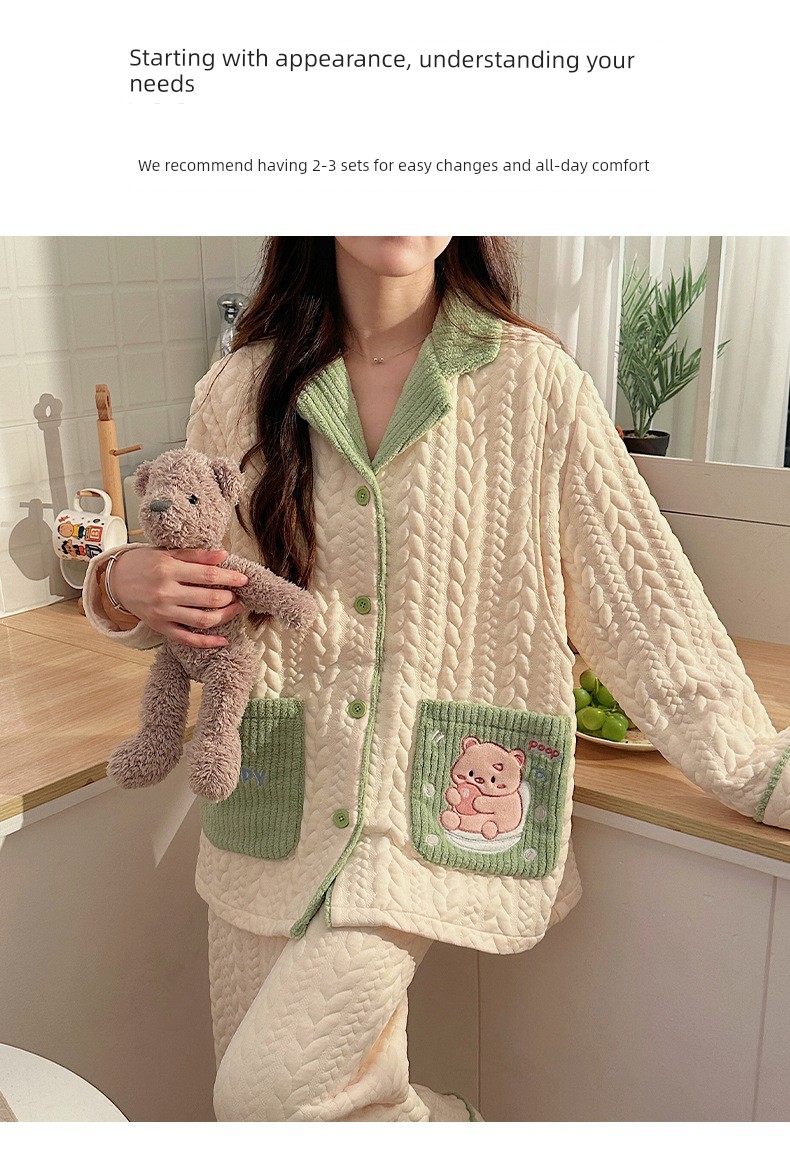 Maternity Pajamas Autumn and Winter Style Thickened Three-Layer Pure Cotton Warm Postpartum Nursing Home Wear Maternity Set — 25