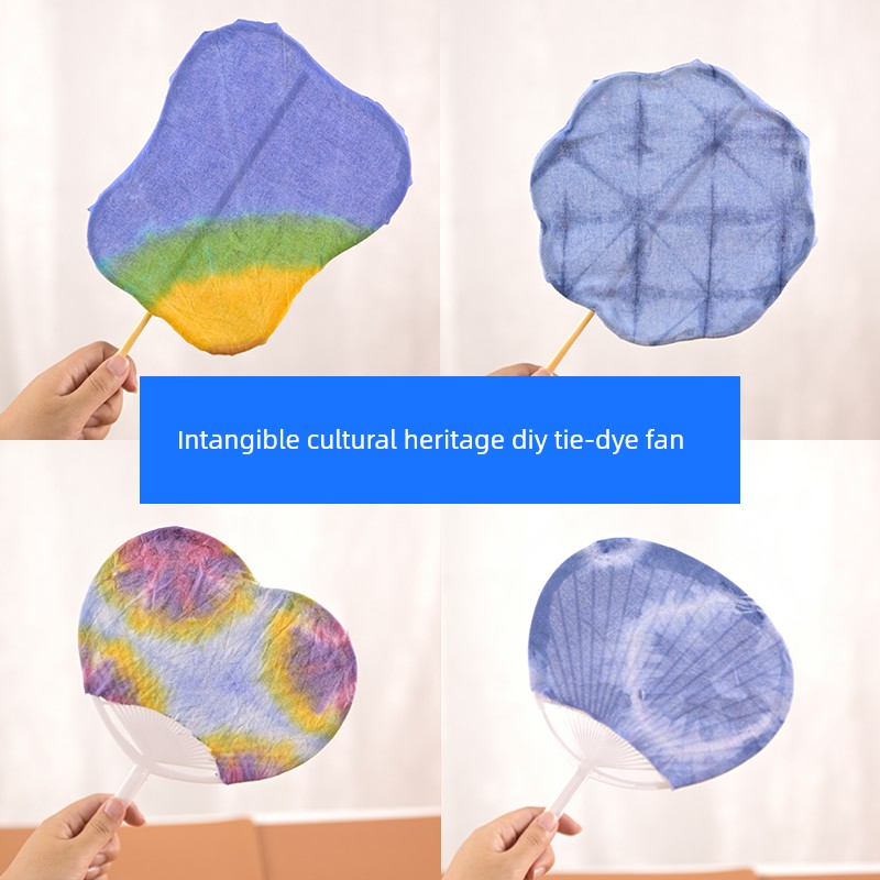 Kindergarten Tie-Dye Fan DIY Craft Kit, Traditional Fan for Team Building Activities, Children's Ancient Style Salon Warm-Up Activity