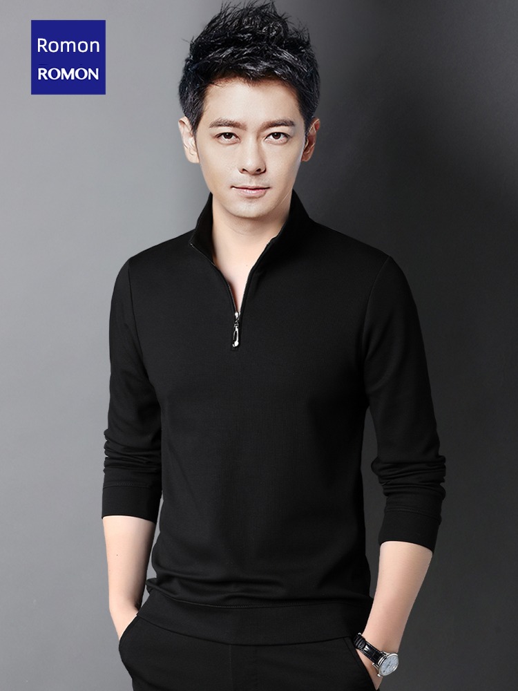 Romon man Half zipper stand collar leisure time Long sleeve T-shirt