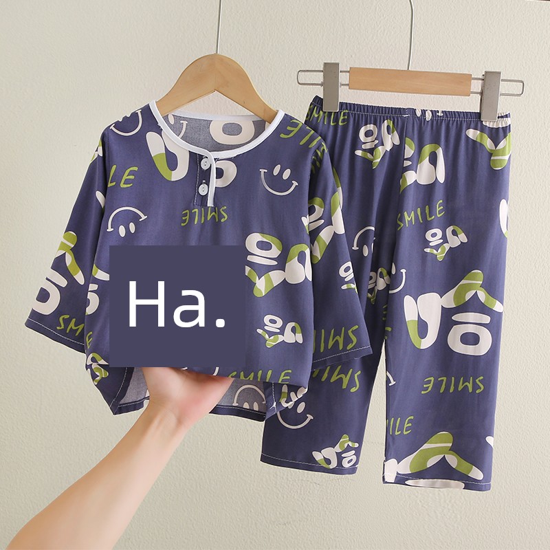 Cotton Silk Children's Pajamas for Girls, New Summer Set, Boys' Cartoon Cotton Silk Thin Air-Conditioned Clothes, Home Wear — 6
