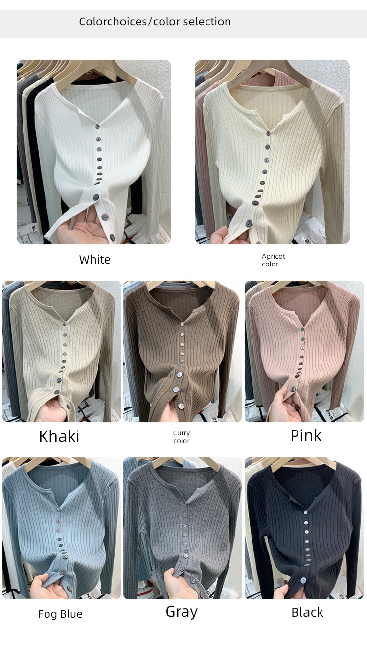 loose coat female Long sleeve Thin money spring and autumn V-collar Sweater