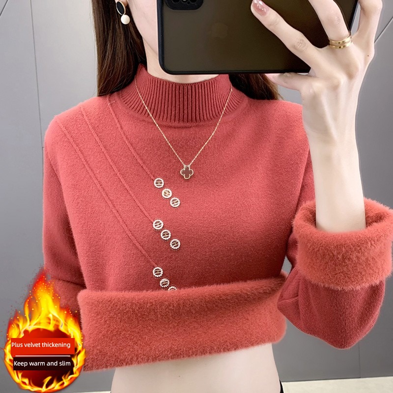 one Velvet knitting Lay a foundation Half high collar Condom sweater