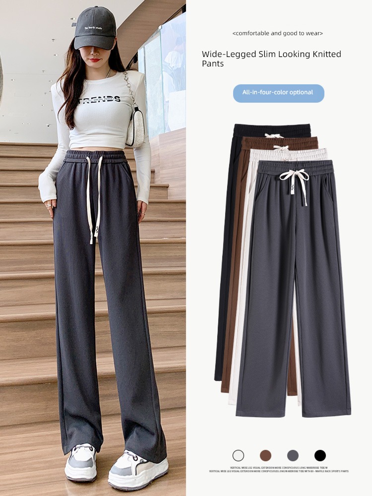 knitting Spring, autumn and winter Show thin High waist leisure time Wide leg pants