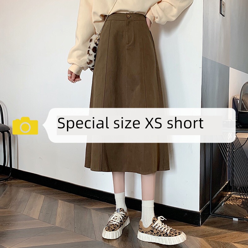 Coffee Short man High waist Retro Medium length skirt